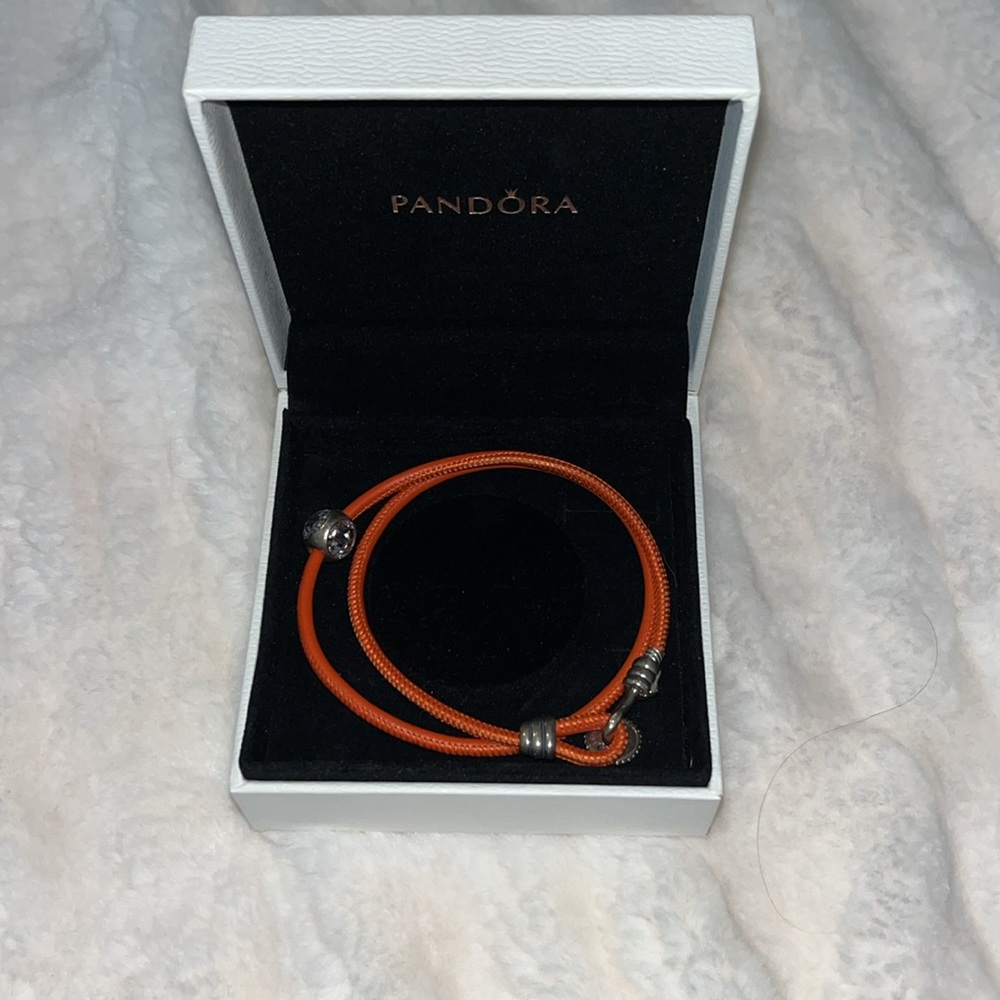 Pandora Orange Double-Wrap Bracelet with Silver accents and Charm
